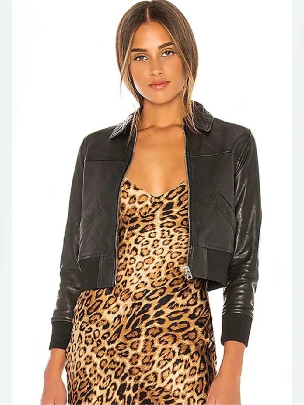 ALLSAINTS Cropped Leather Pascao Jacket Black Size 10